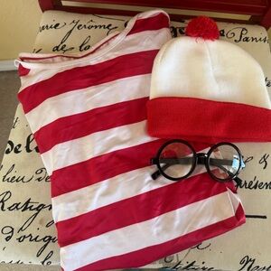 Where's Waldo Halloween Costume Shirt Hat Glasses Size XL